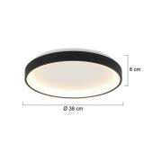 Ringlede LED-kattovalaisin, musta, korkeus 6 cm, Ø 38 cm