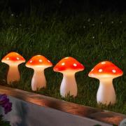 LED-aurinkopylväs Fairy Mushroom, 4 kpl, punainen/valkoinen, IP44
