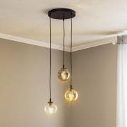 Glassy riippuvalaisin, 3-lamppuinen, pyöreä, grafiitti/keltainen/kirka...