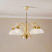 Kattokruunu Flora, viisi lasivarjostinta, valkoinen/messinki