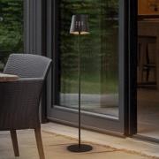 Lindby LED aurinko lattiavalaisin Hilario, musta, rauta, ladattava akk...