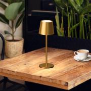 LED-akku-pöytävalaisin Roxi, kultainen, metalli, IP54, himmennin