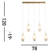 Rocky-riippuvalaisin, 5-valo, pitkä, messinginvärinen, teräs, lasi