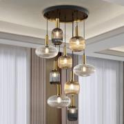 Norma riippuvalaisin, Ø 80 cm, 9-lamppuinen, musta/messinki, lasi