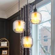 Riippuvalo Xia, Ø 35 cm, savunharmaa, 3-lamppuinen, lasia