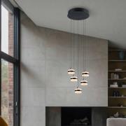 LED-riippuvalaisin Dios, nikkelivärinen, Ø 45 cm, CCT, 5-lamppuinen.