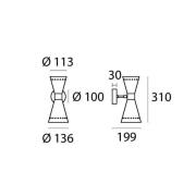 Stilnovo-seinälamppu Megafono, musta, leveys 14 cm, 2-lamppuinen.