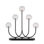 Enys-kynttilänjalka, musta/kirkas, rauta/lasi, 5-lamppuinen, LED