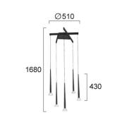 LED-riippuvalaisin Rina, musta/kirkas, Ø 51 cm, metalli, 5-lamppuinen.