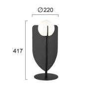 Fedora-pöytälamppu, korkeus 42 cm, musta, metalli/lasi