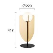 Fedora-pöytälamppu, korkeus 42 cm, kullanvärinen, metalli/lasi