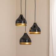 Riippuvalaisin Yildo, 3-lamppuinen, musta/kulta, pyöreä, Ø37 cm