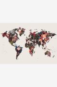 MalerifabrikkenJuliste Worldmap flowersBeigeJulisteet- Homeroom