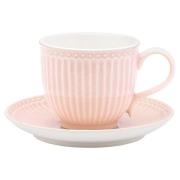 GreenGate - Alice Kuppi ja aluslautanen 20 cl Pale Pink