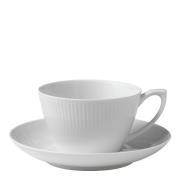 Royal Copenhagen - White Fluted Teekuppi ja lautanen 28 cl