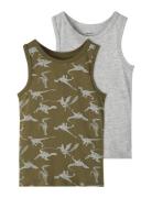 Nkmtank Top 2P Olive Night Dino Night & Underwear Underwear Tops Multi...