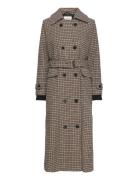 Srelodie Check Long Coat Outerwear Coats Winter Coats Brown Soft Rebel...