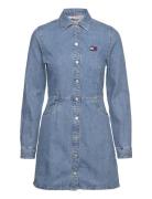 Tjw Ls Badge Denim Mini Dress Lyhyt Mekko Blue Tommy Jeans