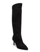 Long Shaft Straight Low Stilletto Boot Korkeavartiset Saapikkaat Black...