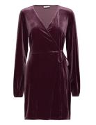 Vikatja L/S Short Velvet Wrap Dress/Ka Lyhyt Mekko Burgundy Vila