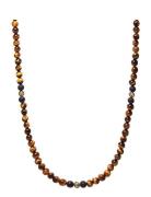 Beaded Necklace With Brown Tiger Eye And Gold Kaulakoru Korut Brown Ni...