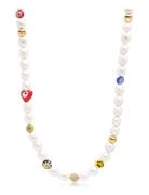 Men's Smiley Face Pearl Choker With Assorted Beads Kaulakoru Korut Whi...