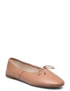 Leather Ballet Flats With Bow Ballerinat Beige Mango