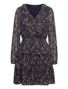 Floral Crinkle Georgette Surplice Dress Lyhyt Mekko Navy Lauren Ralph ...