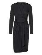 Ruched Stretch Jersey Surplice Dress Lyhyt Mekko Black Lauren Ralph La...