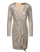 Metallic Knit Surplice Cocktail Dress Polvipituinen Mekko Gold Lauren ...