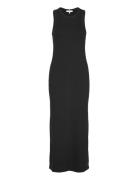 Slim 5X2 Rib Midi Dress Ns Polvipituinen Mekko Black Tommy Hilfiger