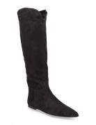 Suede Knee-High Flat Boot Korkeavartiset Saapikkaat Black Polo Ralph L...