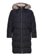 Faux-Fur-Trim Hooded Down Coat Topattu Pitkä Takki Navy Lauren Women