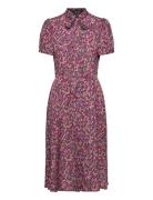 Floral Crepe Tie-Neck Shirtdress Lyhyt Mekko Pink Lauren Ralph Lauren