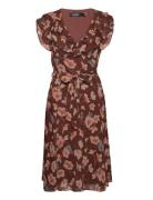 Floral Ruffle-Trim Georgette Dress Lyhyt Mekko Brown Lauren Ralph Laur...