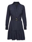 Belted Crepe Shirtdress Lyhyt Mekko Navy Lauren Ralph Lauren