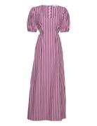 Stripe Cotton Cutout Dress Polvipituinen Mekko Pink Ganni