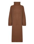 Slfnew Elina Ls Knit Highneck Dress B Polvipituinen Mekko Brown Select...