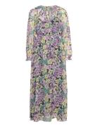 Textured Floral-Pattern Dress Polvipituinen Mekko Purple Mango