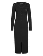 Label Long Sleeve Rib Dress Polvipituinen Mekko Black Calvin Klein Jea...