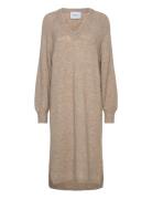 Filina V- Neck Knit Dress Polvipituinen Mekko Beige Minus