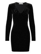 Rhinest S Velvet Dress Lyhyt Mekko Black Mango