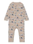 Suit Ls Aop Pyjama Sie Jumpsuit Haalari Beige Minymo