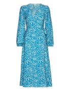 Objleonora L/S Wrap Midi Dress Noos Polvipituinen Mekko Blue Object