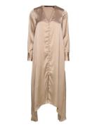 Vmemma Ls Long Satin Button Dress Wvn Polvipituinen Mekko Beige Vero M...