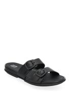 Gracie Rubber-Buckle Two-Bar Leather Slides Matalapohjaiset Sandaalit ...