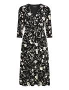 Floral Surplice Jersey Dress Polvipituinen Mekko Black Lauren Ralph La...