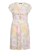 Floral Bubble Crepe Tie-Neck Dress Lyhyt Mekko Pink Lauren Ralph Laure...