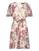 Floral Crinkle Georgette Surplice Dress Lyhyt Mekko Cream Lauren Ralph...