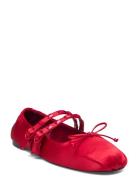 Satin Ballet Flats With Studs Ballerinat Red Mango